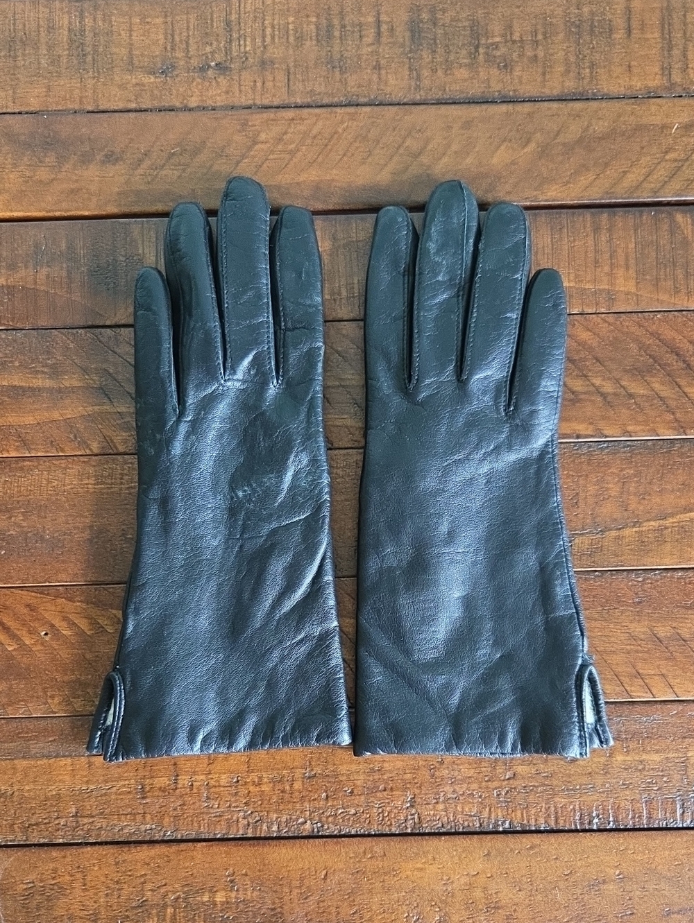 Fownes Black Leather Gloves Size 6.5